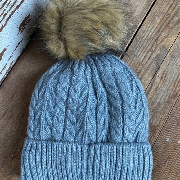 Anthropologie Grey Cable Knit Pom Beanie